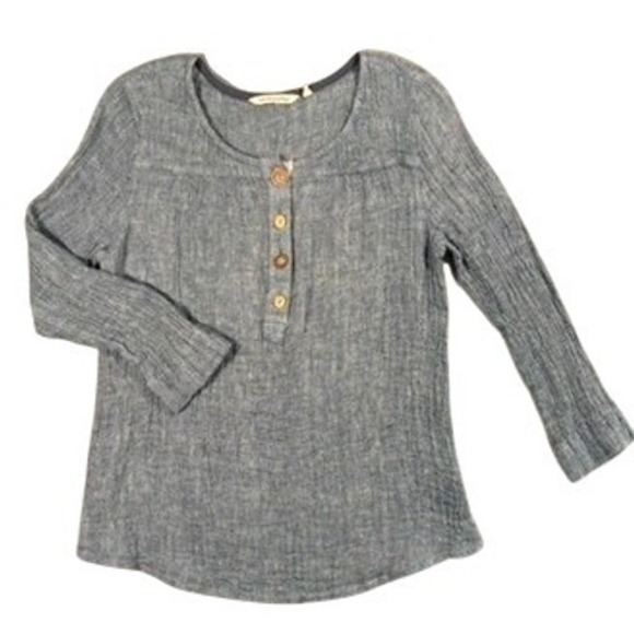 Soft Surroundings Tops - Soft Surroundings Blue Melange Knit Long Sleeve Tunic Top M Cozy Button Detail‎